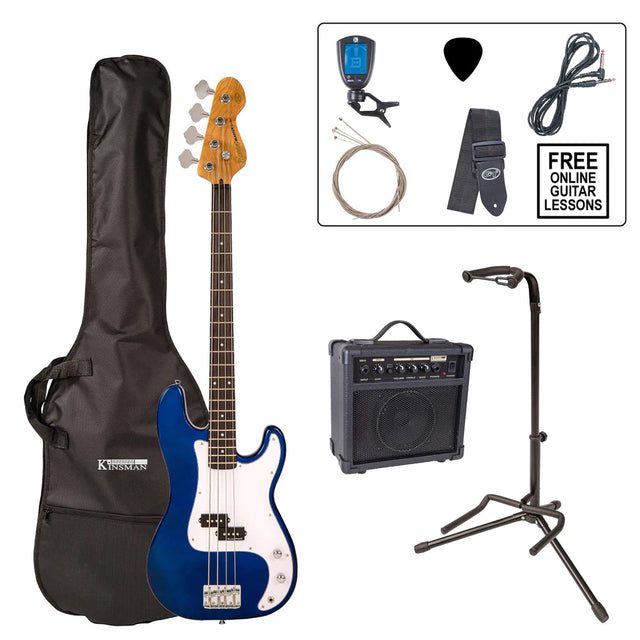 Encore E4 Blaster Bass Guitar Starter Pack Candy Apple Blue - Music Vault