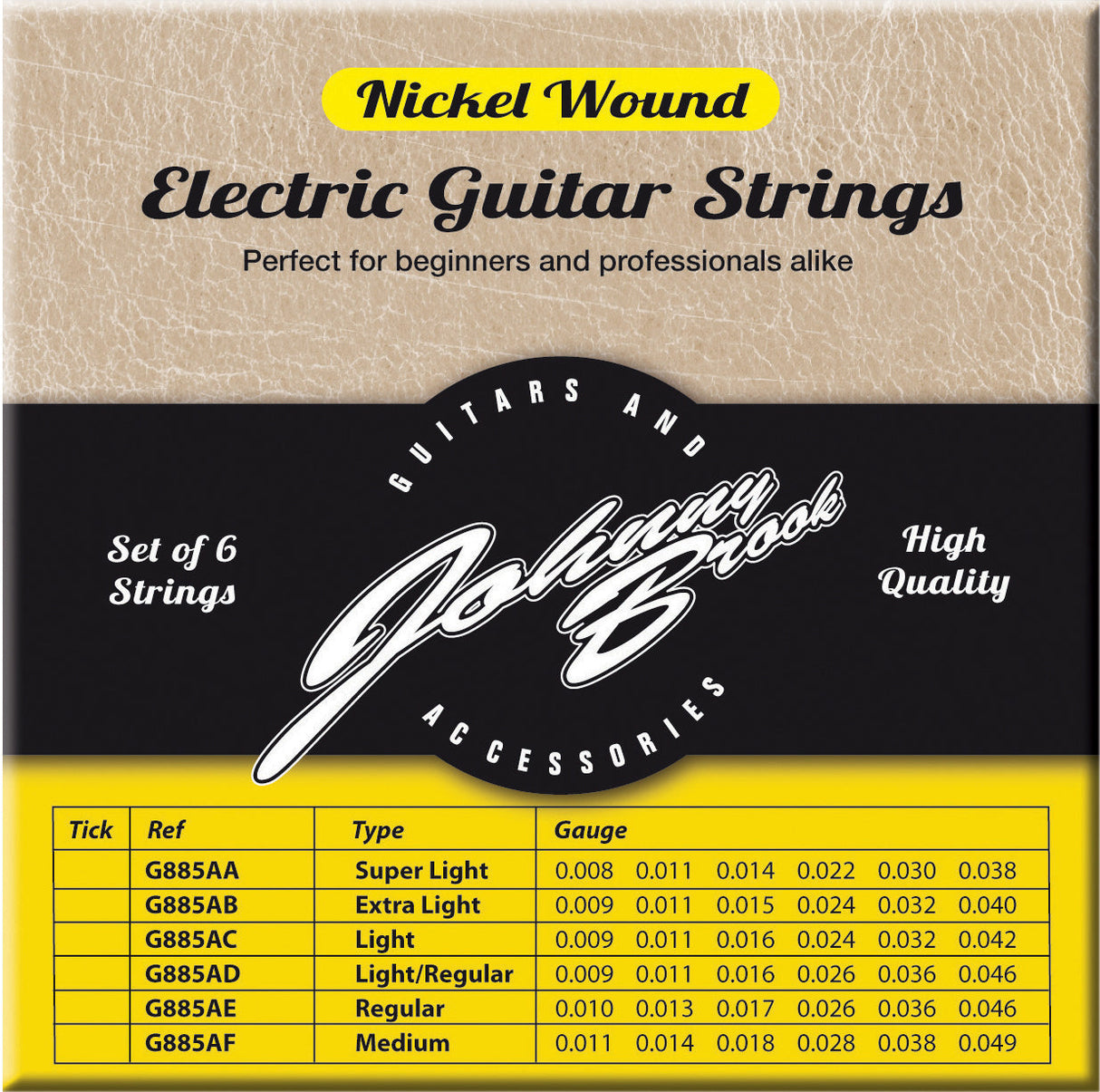 Johnny Brook G885AC Nickel Wound Electric Guitar Strings Light (9-42) - Music Vault