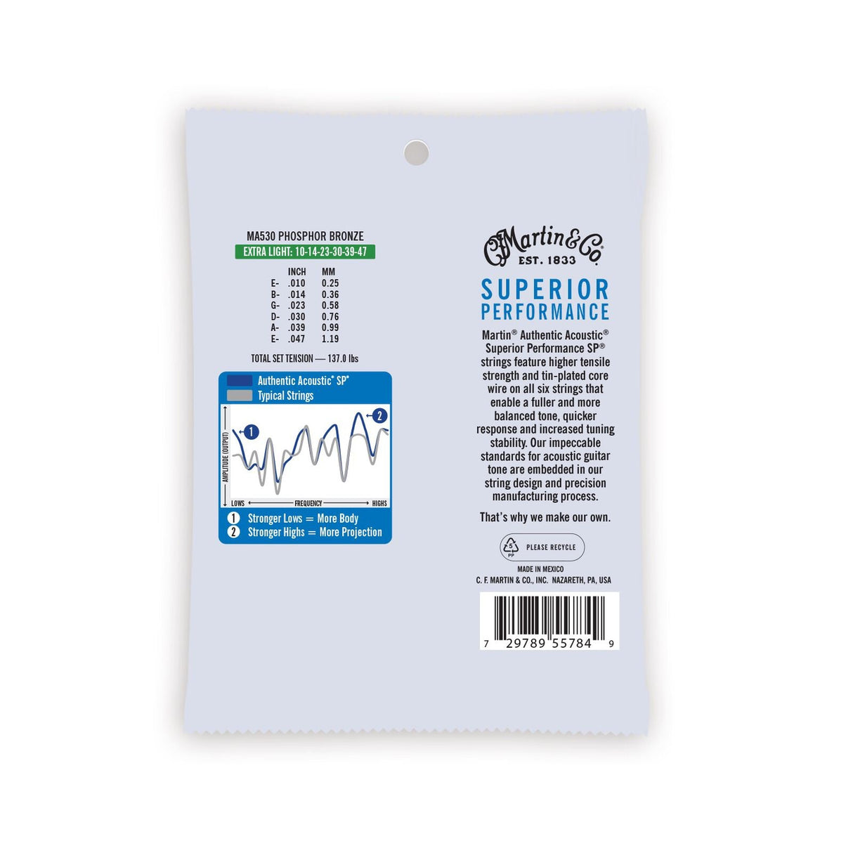 Martin Authentic Acoustic SP Phosphor Bronze Acoustic Guitar Strings Extra Light - Music Vault