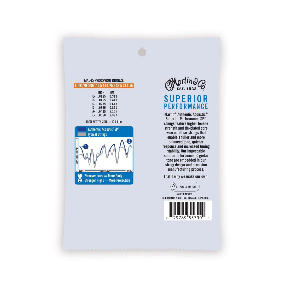 Martin Authentic Acoustic SP Phosphor Bronze Acoustic Guitar Strings Light/Medium - Music Vault