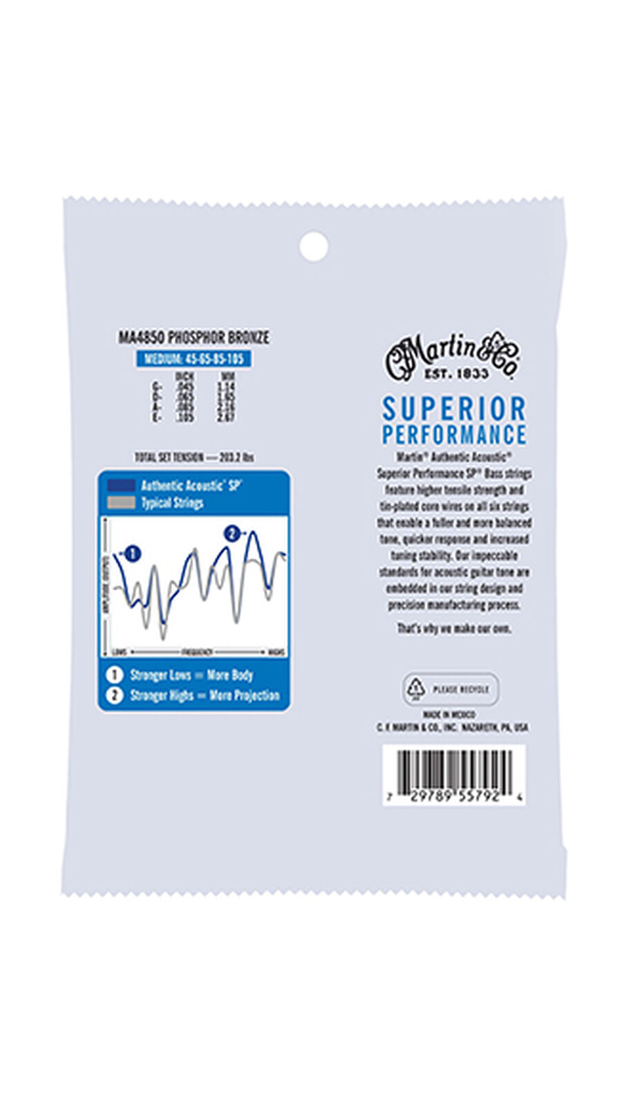 Martin MA4850 Authentic Acoustic SP 80/20 Bronze Bass Strings Medium - Music Vault