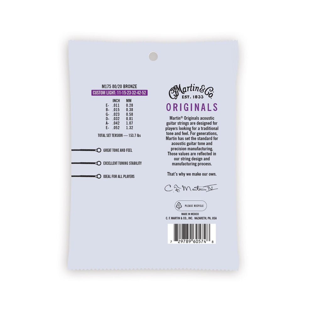 Martin Originals 80/20 Bronze Acoustic Guitar Strings Custom Light - Music Vault