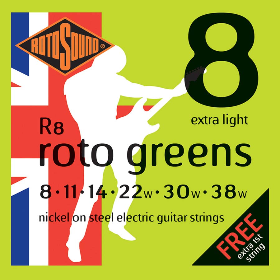 Rotosound Roto Greens Electric Guitar Strings R8 (3-38) - Music Vault