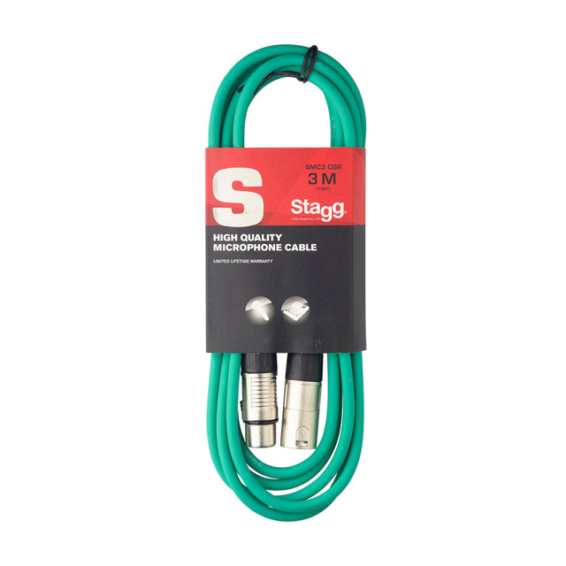 Stagg SMC3/CBL Microphone Cable XLR Green 3m / 10ft Music Vault