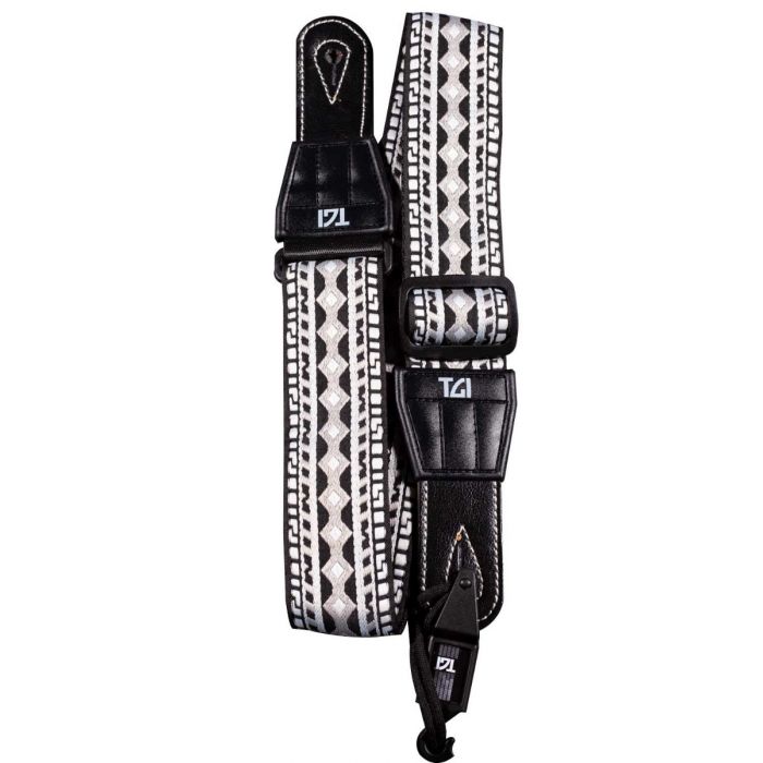 TGI Guitar Strap Woven Cotton Aztec Stitch Black & White - Music Vault