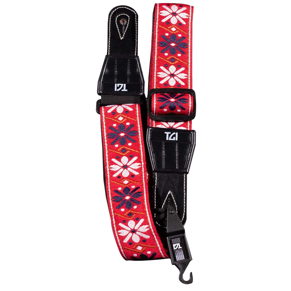 TGI Guitar Strap Woven Cotton Flower Stitch Red - Music Vault
