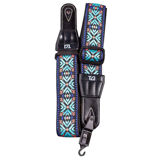 TGI Guitar Strap Woven Cotton Maltese Cross Stitch Turquoise - Music Vault