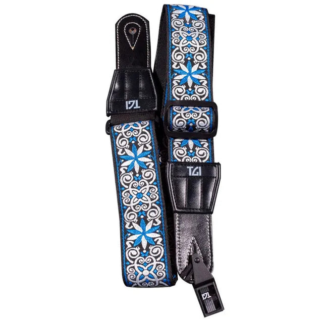 TGI Guitar Strap Woven Cotton Persian Stitch Blue & White - Music Vault