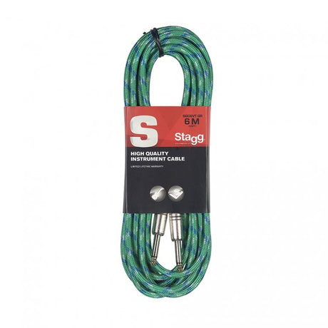 Stagg SGC6VT/GR Vintage Tweed Instrument Cable Green 6m / 20ft - Music Vault