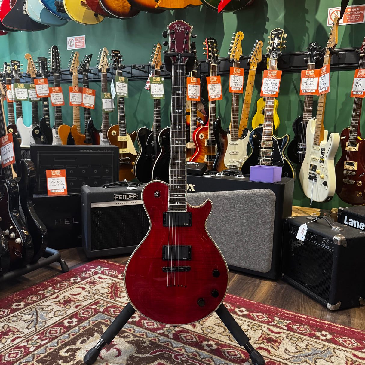 Michael Kelly Patriot Premium Blood Red EMG Quilt Top + Hard Case (Pre-Owned)
