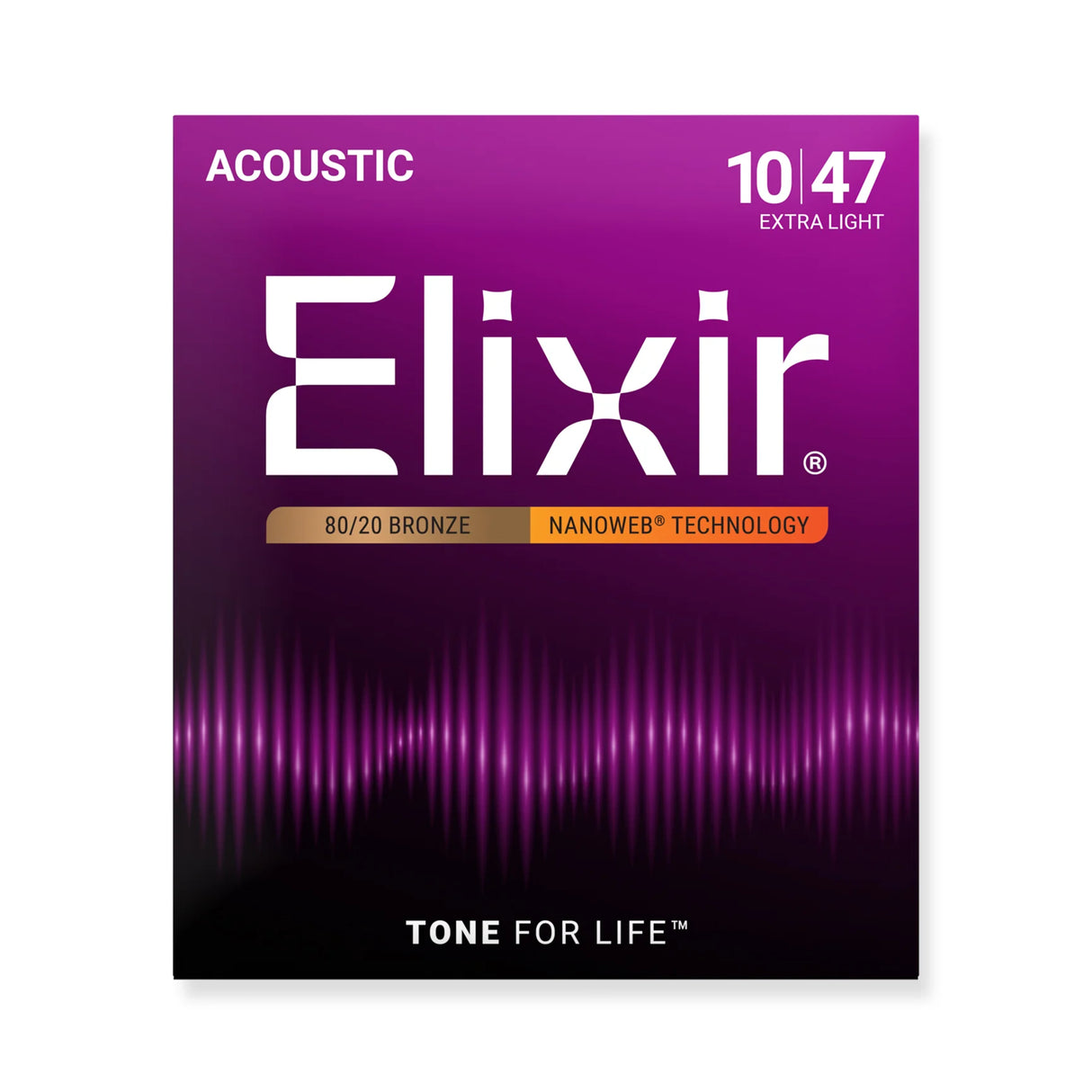 Elixir Nanoweb 80/20 Bronze Coated Acoustic Guitar Strings Extra Light (10-47)