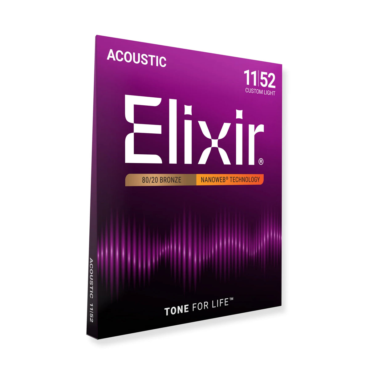 Elixir Nanoweb 80/20 Bronze Coated Acoustic Guitar Strings Custom Light (11-52)