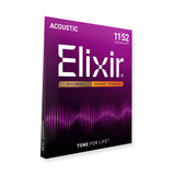 Elixir Nanoweb 80/20 Bronze Coated Acoustic Guitar Strings Custom Light (11-52)