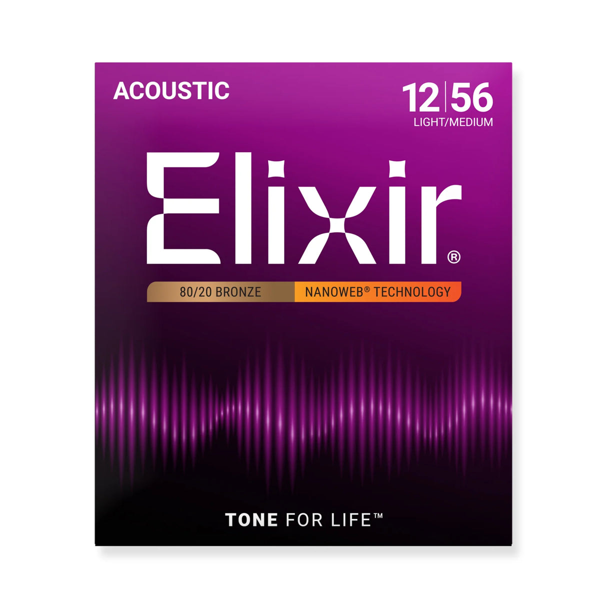Elixir Nanoweb 80/20 Bronze Coated Acoustic Guitar Strings Light/Medium (12-56)