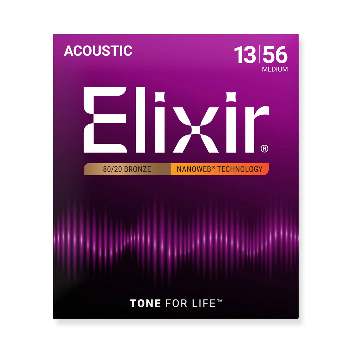 Elixir Nanoweb 80/20 Bronze Coated Acoustic Guitar Strings Medium (13-56)