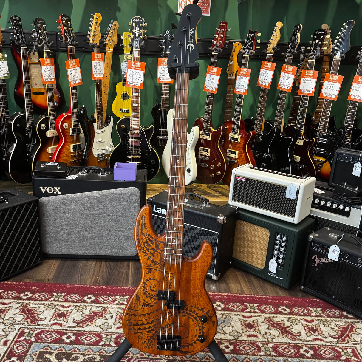 Luna Tattoo Electric Bass Guitar Long Scale Natural (Pre-Owned)