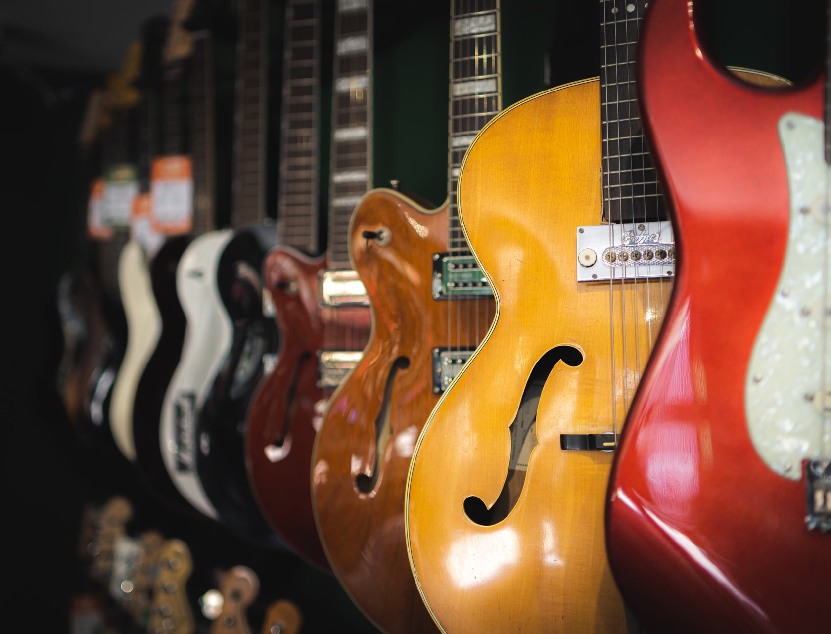 Electric Guitars Hanging on a wall
