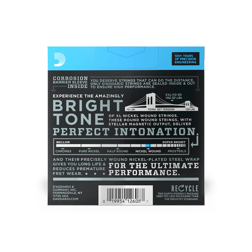 D'Addario XL Regular Light Electric Guitar Strings EXL110-3D Triple Pack