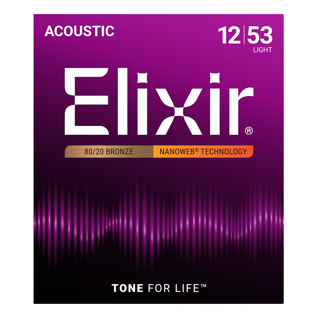 Elixir Nanoweb 80/20 Bronze Coated Acoustic Guitar Strings Light (12-53)