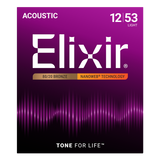 Elixir Nanoweb 80/20 Bronze Coated Acoustic Guitar Strings Light (12-53)