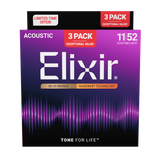 Elixir Nanoweb 80/20 Bronze Coated Acoustic Guitar Strings Custom Light (11-52) Triple Pack