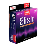 Elixir Nanoweb 80/20 Bronze Coated Acoustic Guitar Strings Custom Light (11-52) Triple Pack