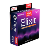 Elixir Nanoweb 80/20 Bronze Coated Acoustic Guitar Strings Light (12-53) Triple Pack