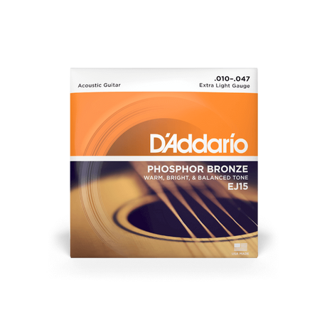 D'Addario Phosphor Bronze Acoustic Guitar Strings Extra Light EJ15 - Music Vault