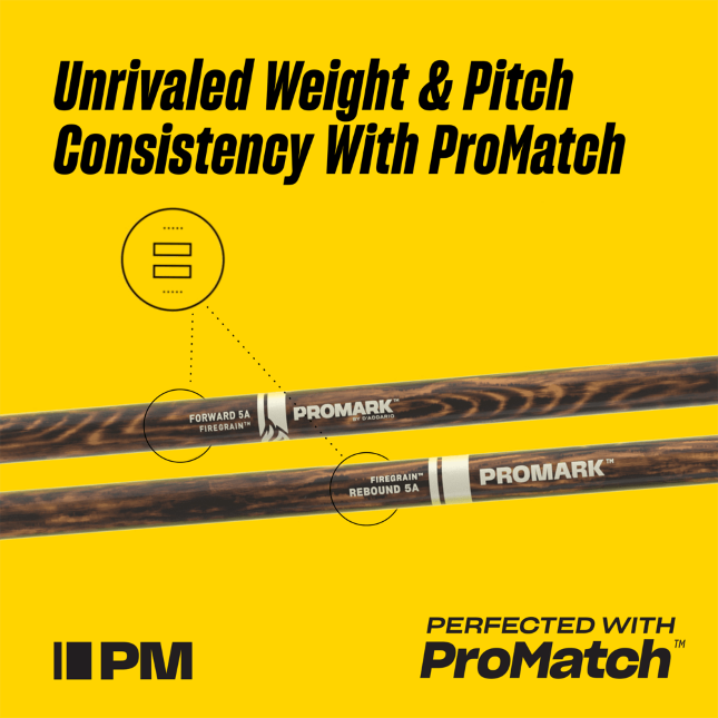 Promark Rebound 5B FireGrain Hickory Drumsticks Acorn Wood Tip