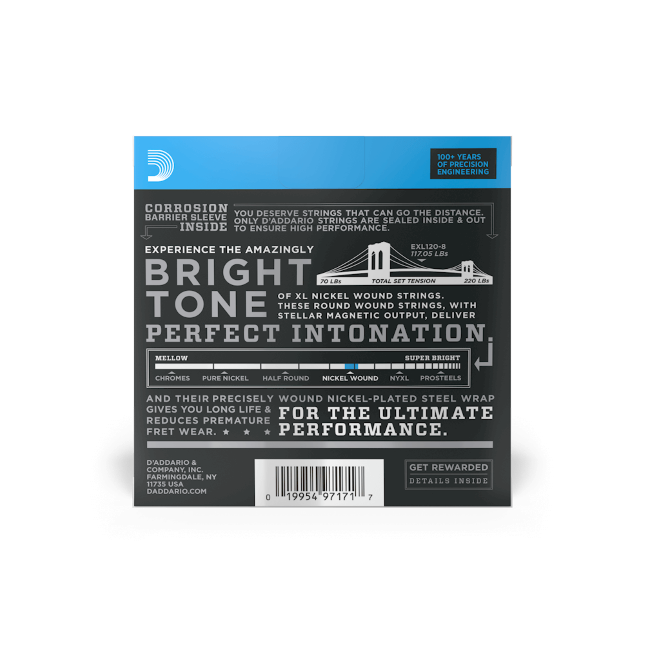 D'Addario XL 8-String Super Light Electric Guitar Strings EXL1120-8