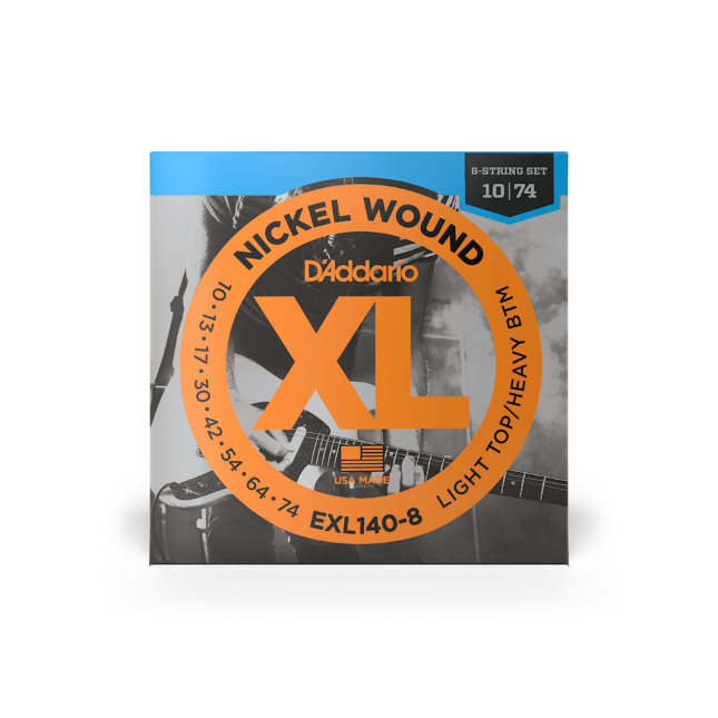 D'Addario XL 8-String Light Top Heavy Bottom Light Electric Guitar Strings EXL140-8