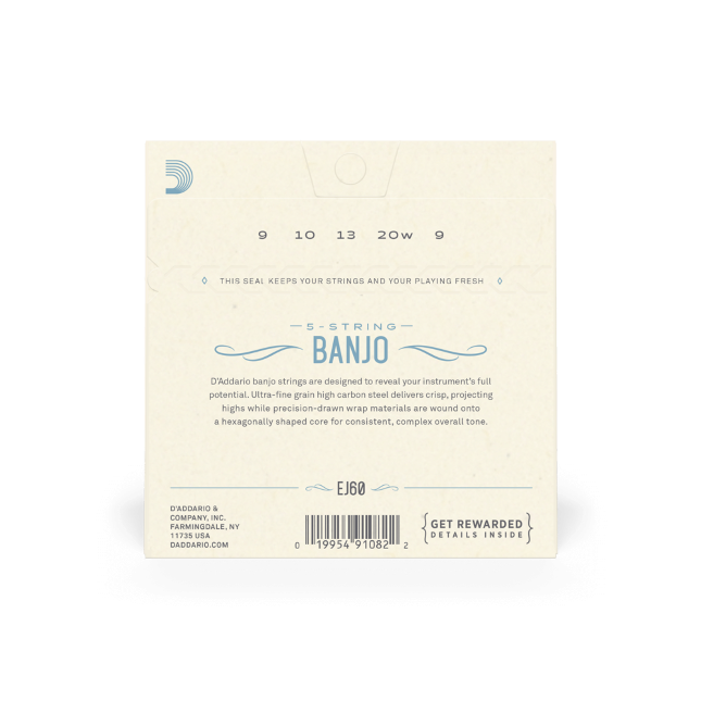 D'Addario Nickel 5 String Banjo Strings Loop End EJ60