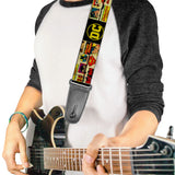 Buckle-Down Guitar Strap Vintage DC Comics Superhero and Logos Collage Black