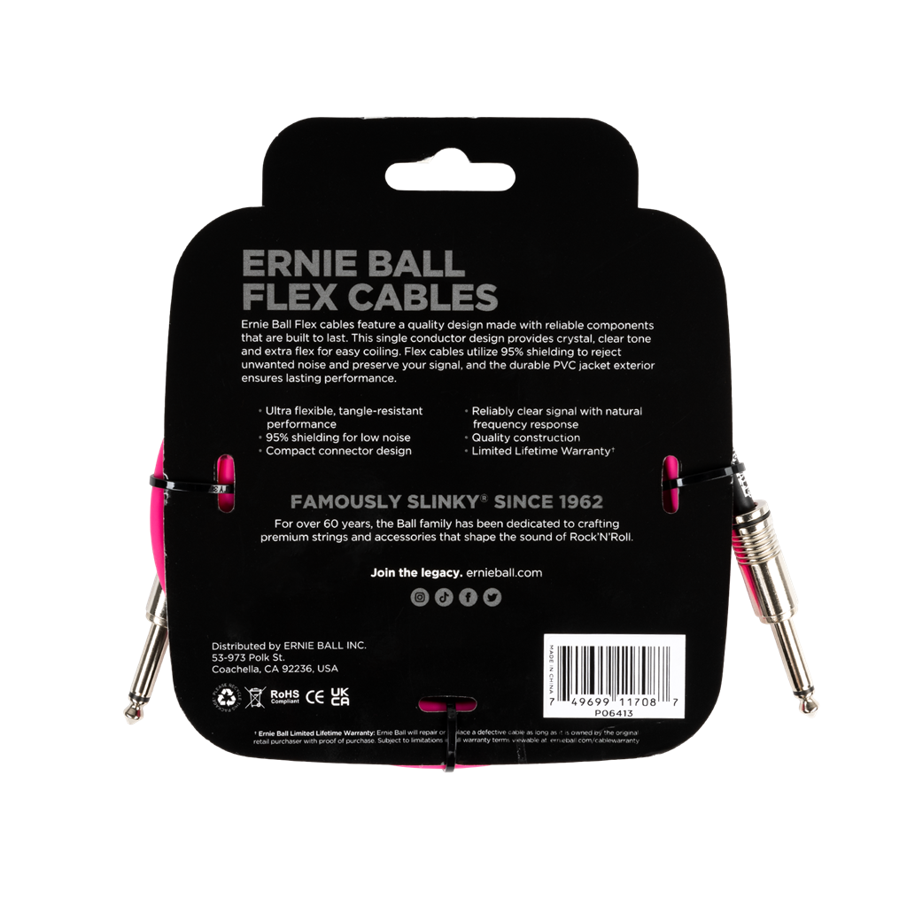 Ernie Ball Flex Instrument Cable Straight/Straight 10ft/3m Pink
