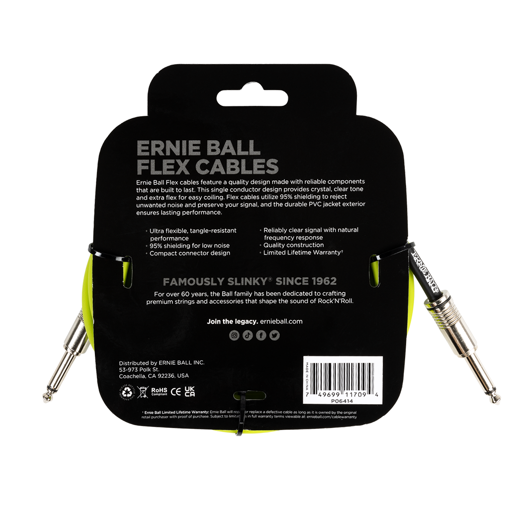 Ernie Ball Flex Instrument Cable Straight/Straight 10ft/3m Green