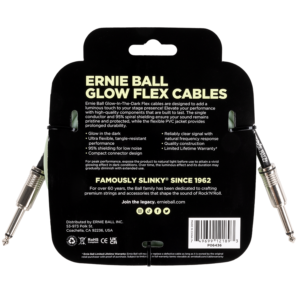 Ernie Ball Flex Instrument Cable Straight/Straight 10ft/3m Glow In The Dark
