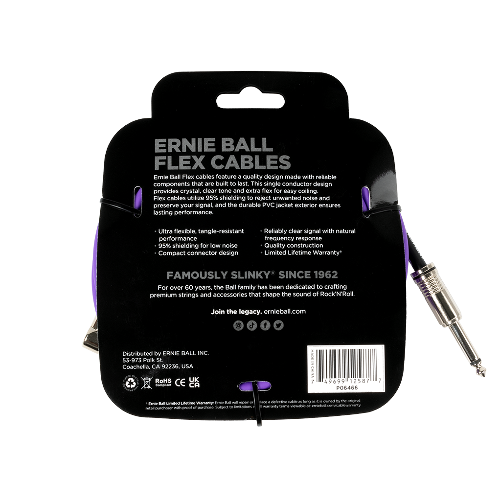 Ernie Ball Flex Instrument Cable Straight/Angle 20ft/6m Purple