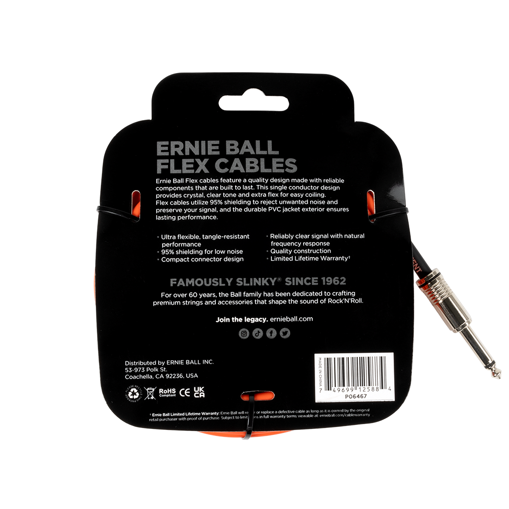 Ernie Ball Flex Instrument Cable Straight/Angle 20ft/6m Orange