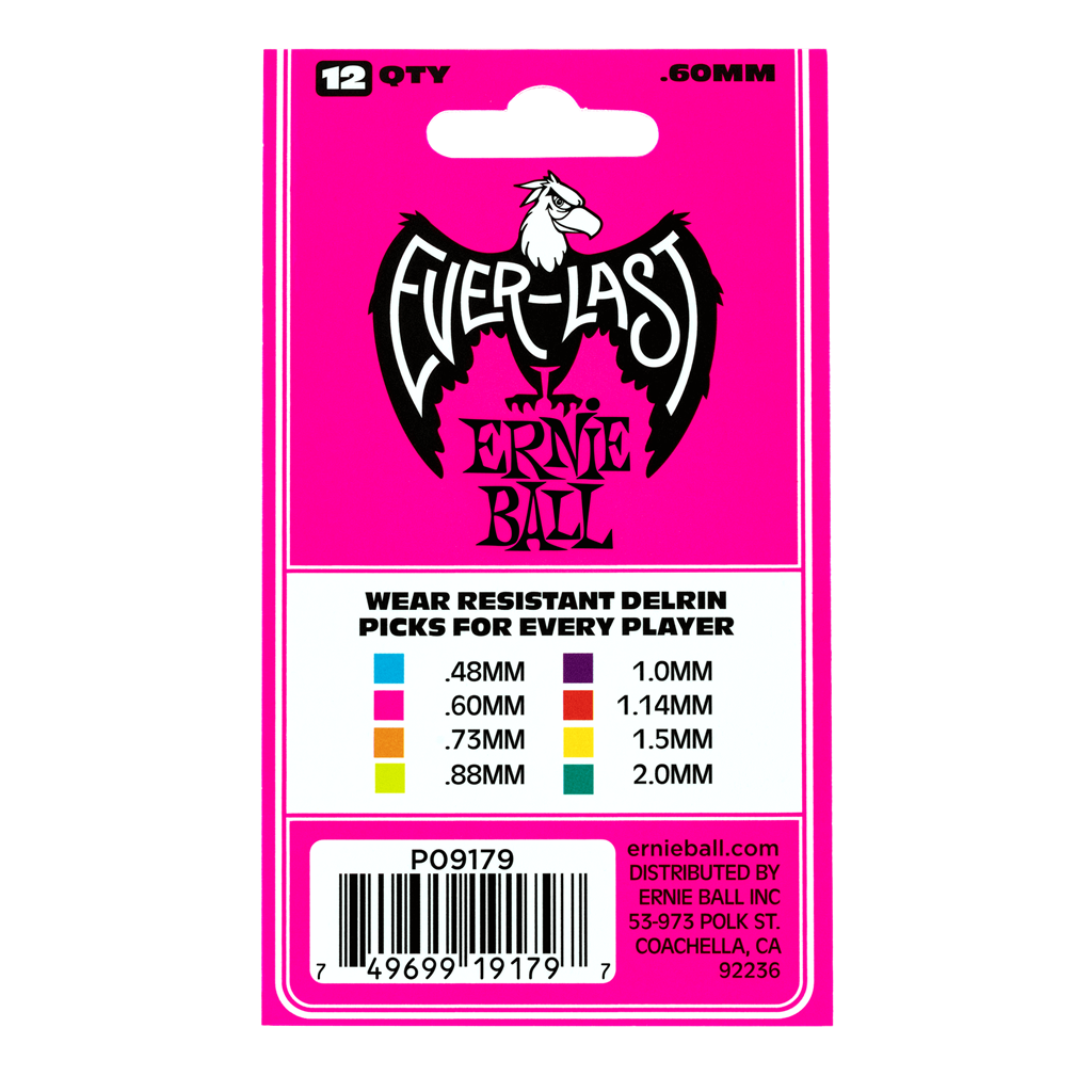 Ernie Ball Everlast Guitar Picks 12 Pack Pink .60mm
