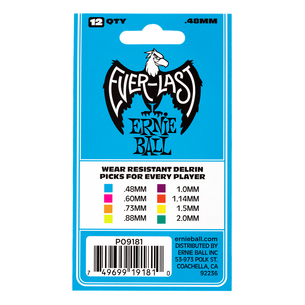 Ernie Ball Everlast Guitar Picks 12 Pack Blue .48mm