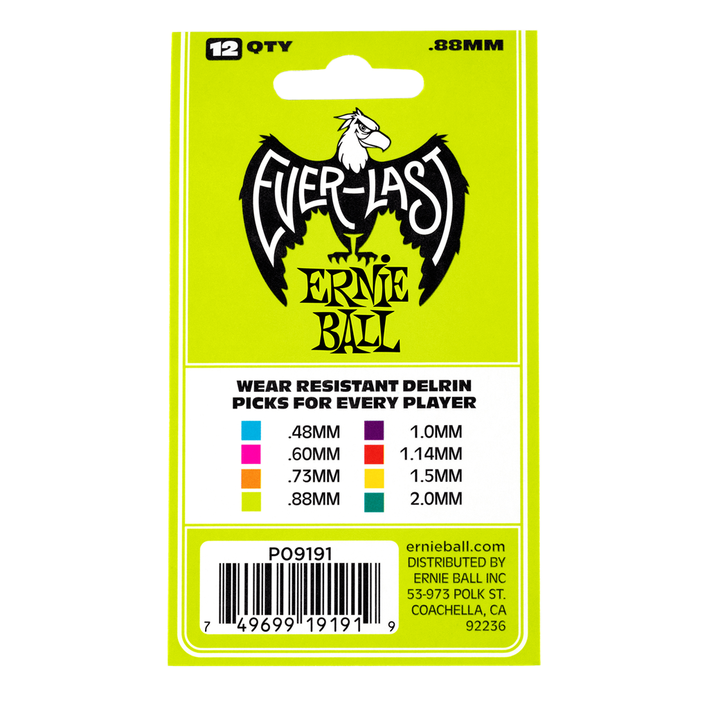 Ernie Ball Everlast Guitar Picks 12 Pack Green .88mm