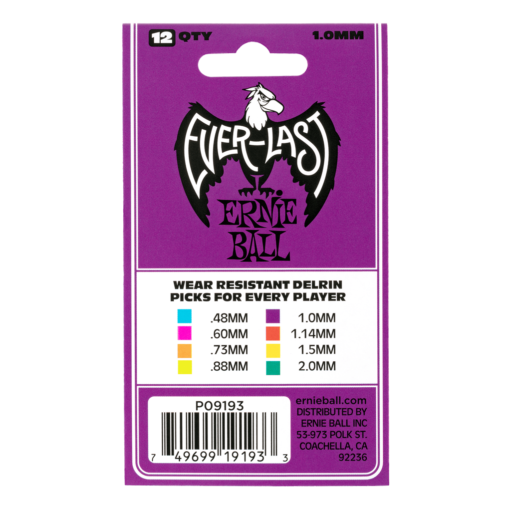 Ernie Ball Everlast Guitar Picks 12 Pack Purple 1.0mm