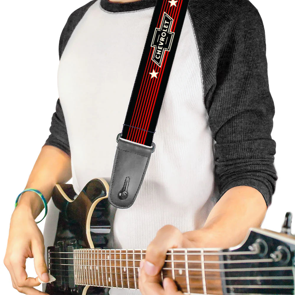 Buckle-Down Guitar Strap Chevrolet Bowtie SINCE 1911 Stars Stripe Black Red Ivory