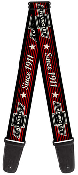Buckle-Down Guitar Strap Chevrolet Bowtie SINCE 1911 Stars Stripe Black Red Ivory