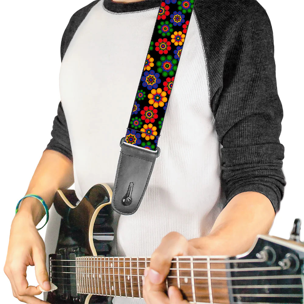 Buckle-Down Guitar Strap Psychedelic Daisies Black Multi Color