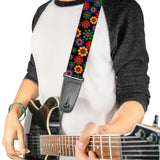Buckle-Down Guitar Strap Psychedelic Daisies Black Multi Color