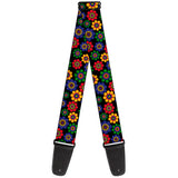 Buckle-Down Guitar Strap Psychedelic Daisies Black Multi Color