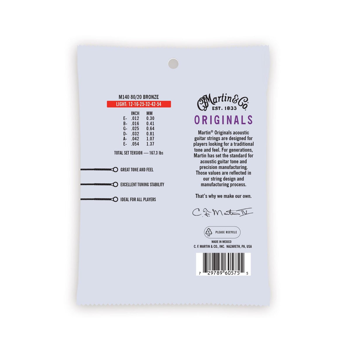 Martin Originals 80/20 Bronze Acoustic Guitar Strings Light - Music Vault
