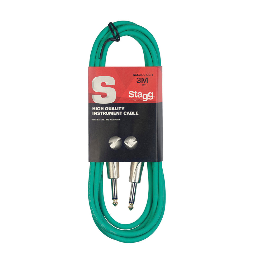 Stagg SGC3DL/CGR Deluxe Instrument Cable Green 3m / 10ft Music Vault