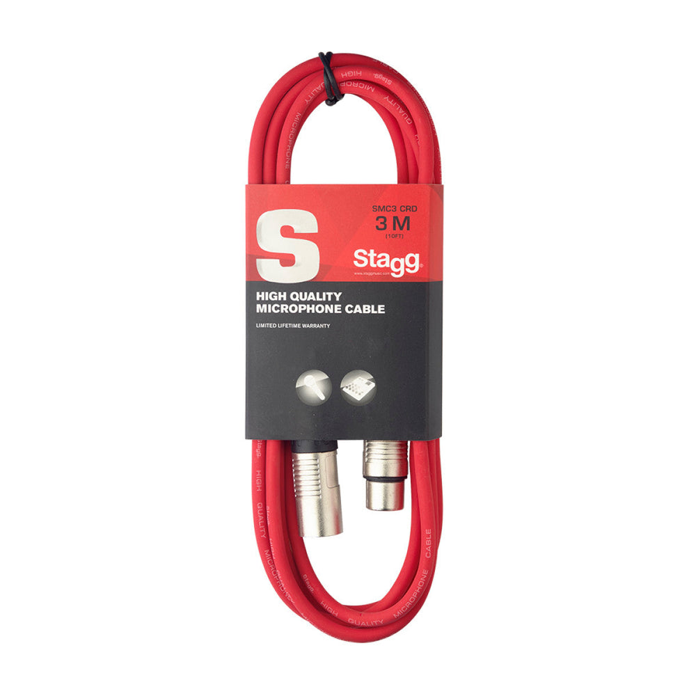 Stagg SMC3/CRD Microphone Cable XLR Red 3m / 10ft Music Vault